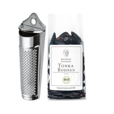Boomers Gourmet - Premium Tonkabohnen mit Reibe in BIO Qualität, Tonkabohnen ganz - Reibe mit Premium Tonkabohnen - 50 g